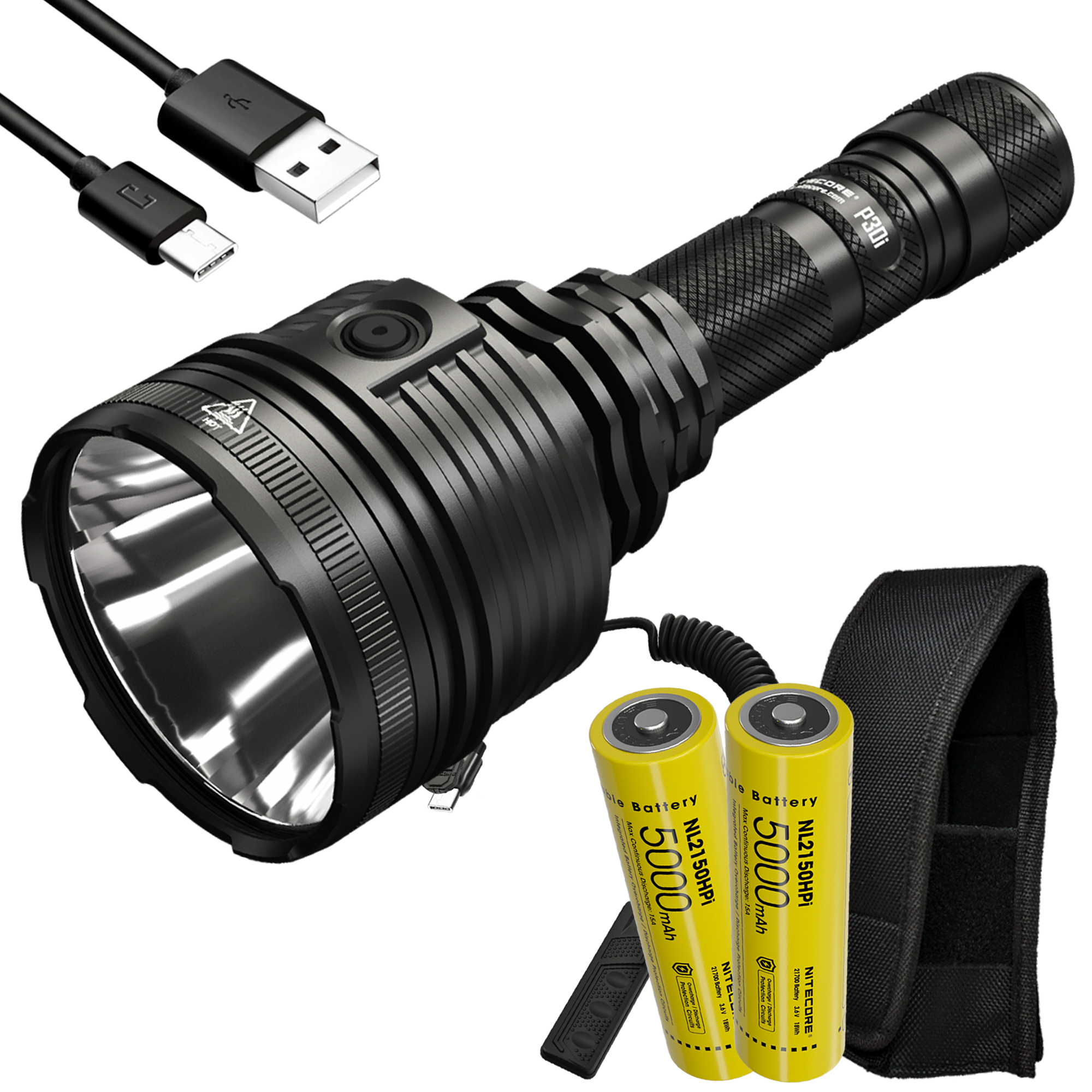 Nitecore P30i 2000 Lumen Long Throw Rechargeable Flashlight w/ 2x 21700